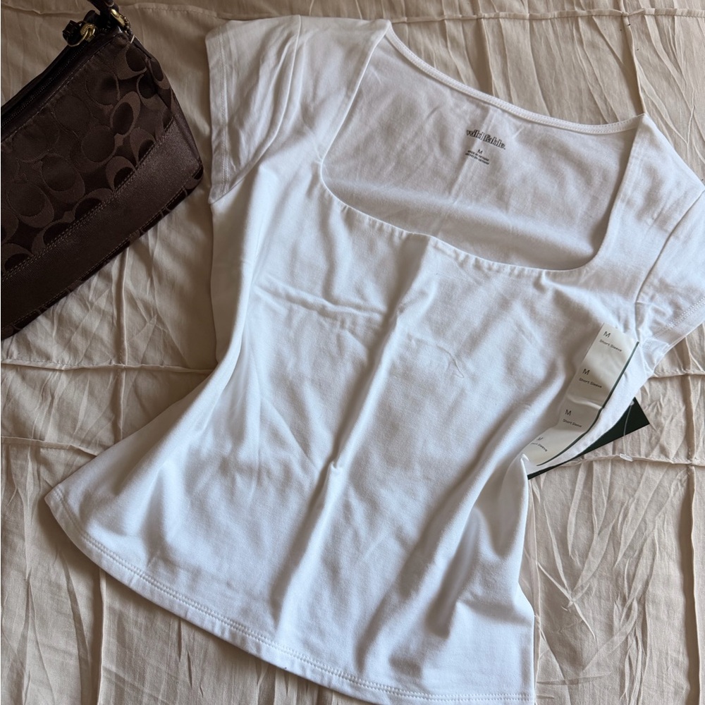 White Square Neck Short Sleeve Top